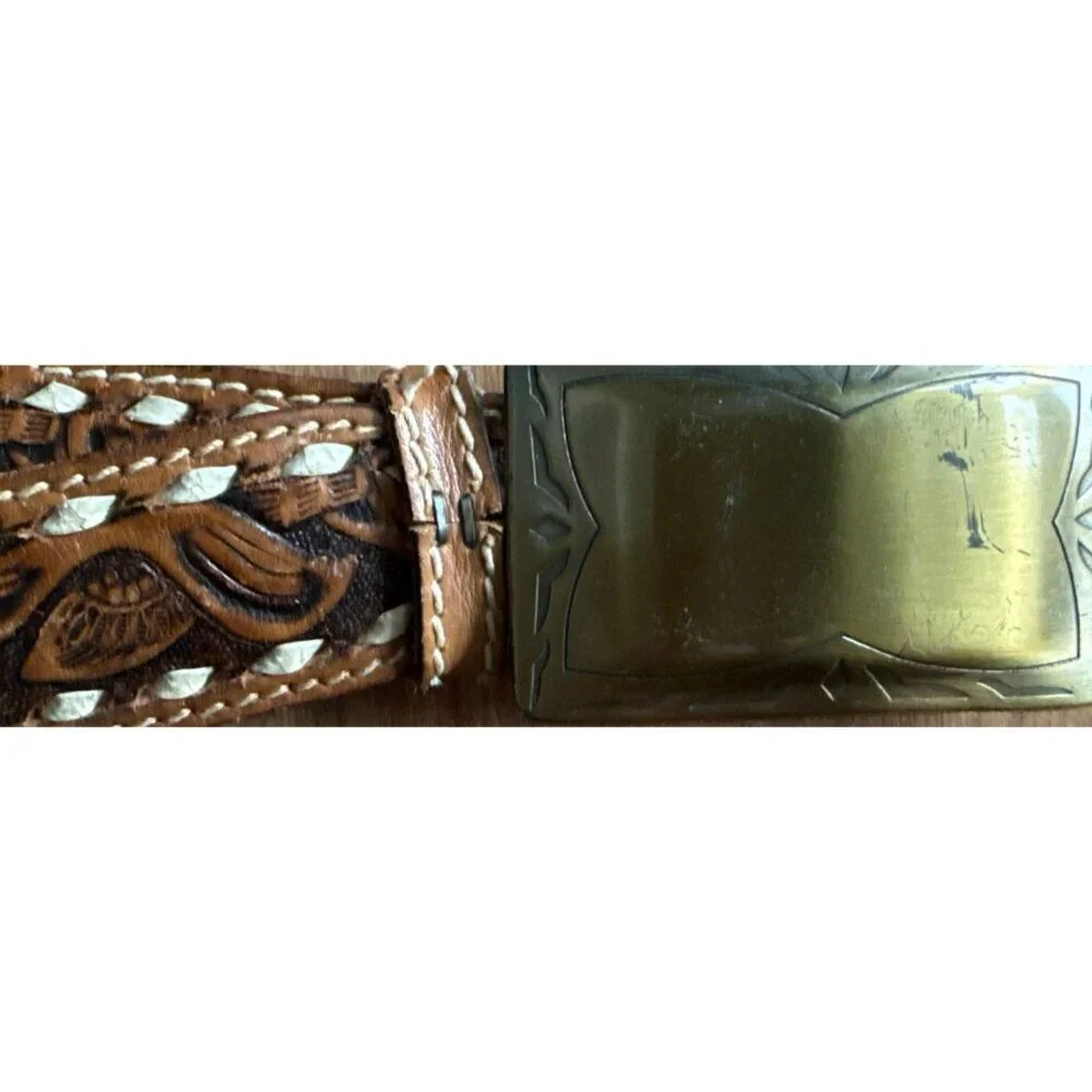 Southwest Clothiers, Inc. Leather Raw Grain Saddle Leather Belt SZ 36 Hand Laced